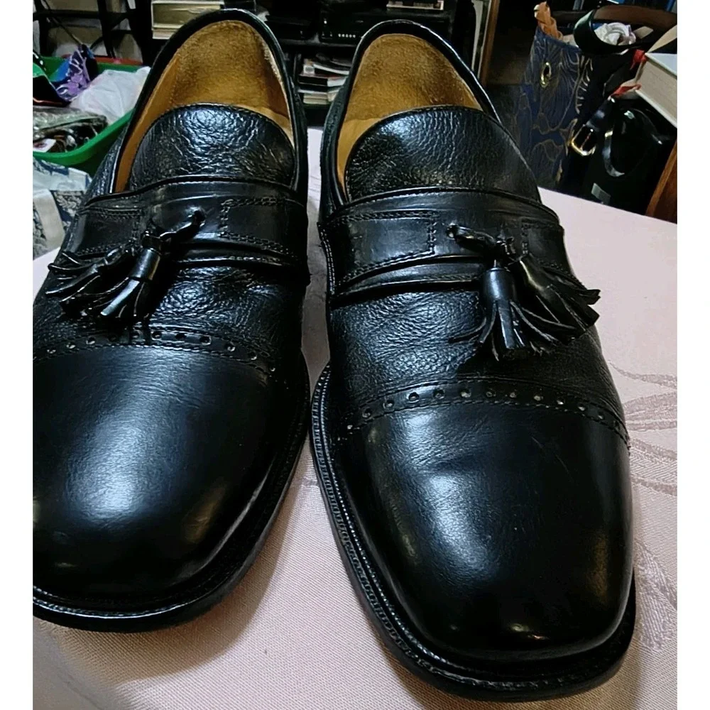 Vito Rufolo 11M Made In Italy Men's Black Tassled Loafers Classic Designer EUC